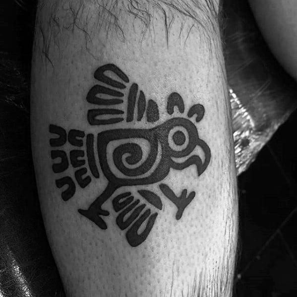 Small Simple Mens Tribal Bird Haida Tattoo On Leg