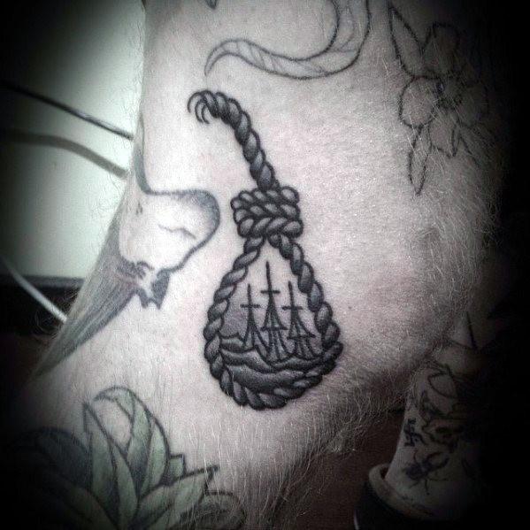 Small Simple Noose Rope Arm Sinking Ship Male Tattoo Ideas