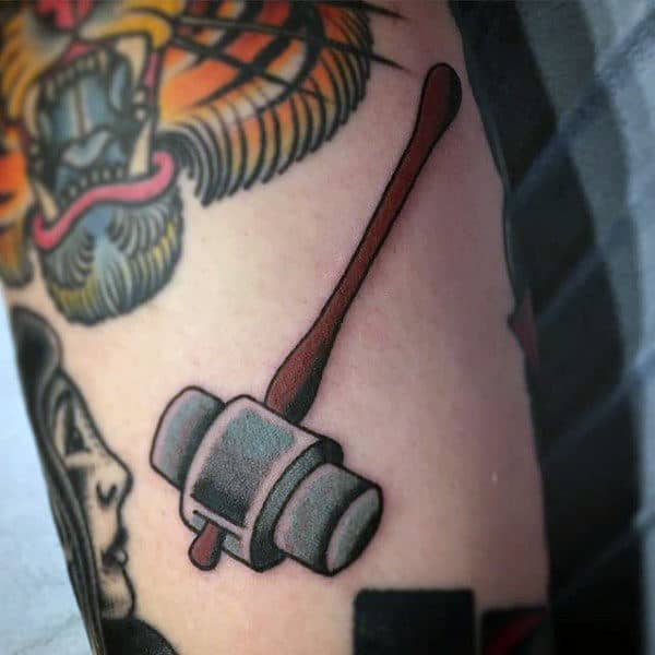 Small Simple Old School Male Hammer Tattoo On Arm