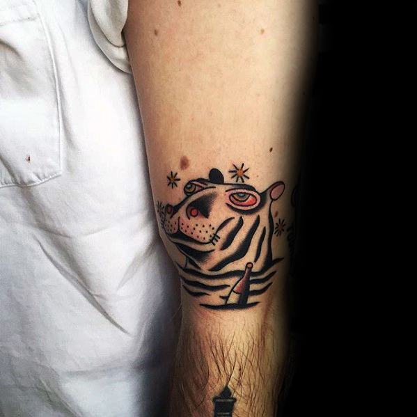 Small Simple Outer Arm Hippo Mens Tattoo Ideas
