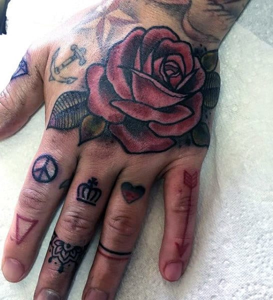 Small Simple Peace Sign Mens Finger Tattoos