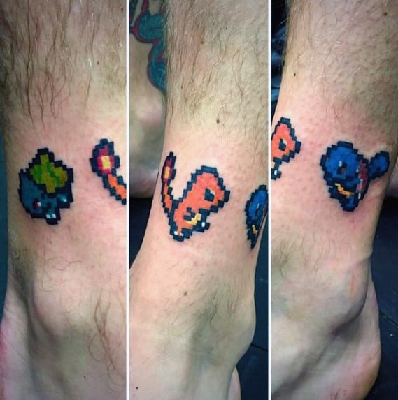 Small Simple Pokemon Guys 8 Bit Leg Tattoos