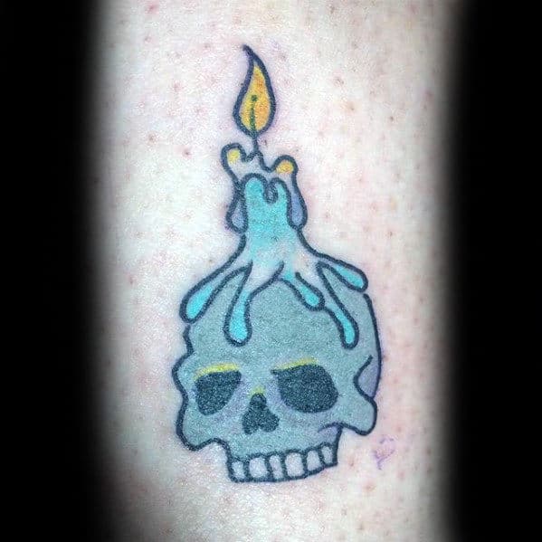 Small Simple Skull Candle Traditional Mens Arm Tattoo