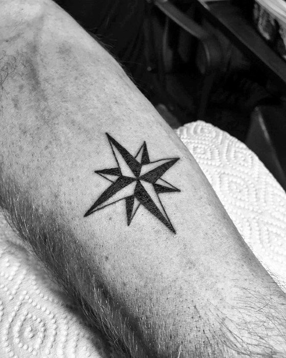 Small Simple Star Nautical Mens Black Ink Inner Forearm Tattoo