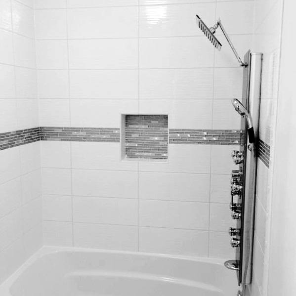 Small Simple Tiles Shower Bathtub Combo Niche Ideas