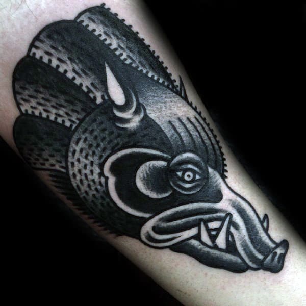 Small Simple Traditional Boar Tattoos For Males On Forearms