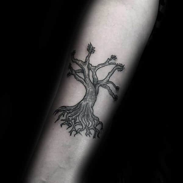 Small Simple Tree Roots Mens Forearm Tattoos