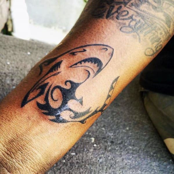 Small Simple Tribal Shark Wrist Tattoos For Guys