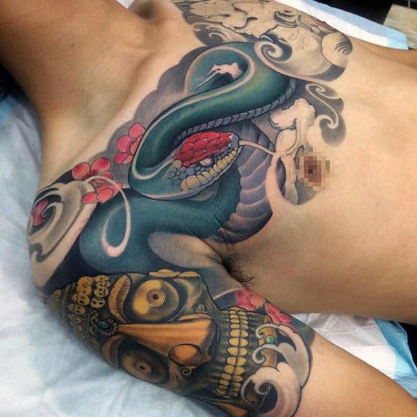 Chest Shoulder Snake Tattoos For Guys