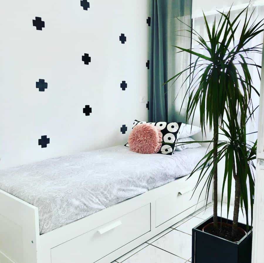 small cute bedroom under bed storage cross wallpaper 