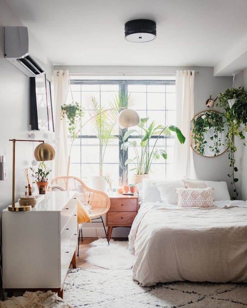 small teen girl bedroom with plants 