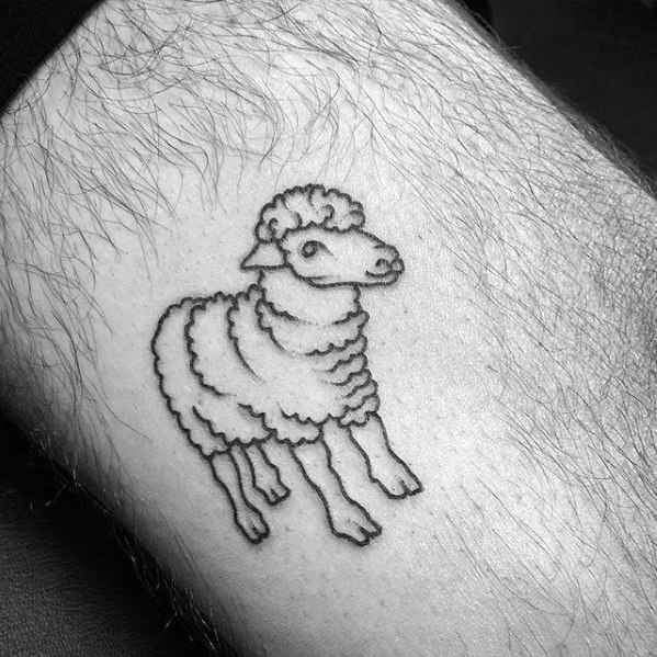 Small Thigh Black Ink Outline Simple Sheep Tattoos For Men.