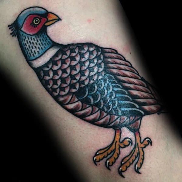 Small Traditional Arm Pheasant Tattoo Ideas For Males