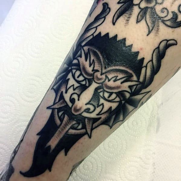 Small Traditional Devil Forearm Tattoo Design Ideas For Men
