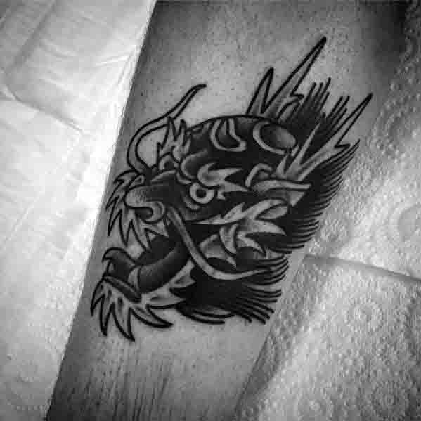 Small Traditional Mens Simple Dragon Tattoo Design Inspiration
