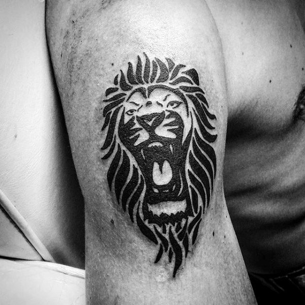 Small Tribal Lion Male Tattoos On Arm