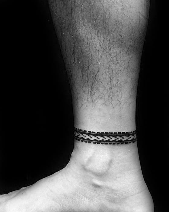 Small Tribal Pattern Guys Ankle Band Tattoos