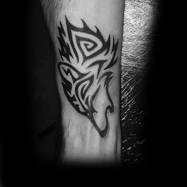 Small Tribal Wolf Masculine Tattoos For Males