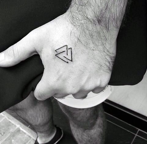 Small Triple Triangle Tattoo On Hands For Men