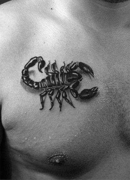 Small Upper Chest 3d Scorpion Tattoo For Men