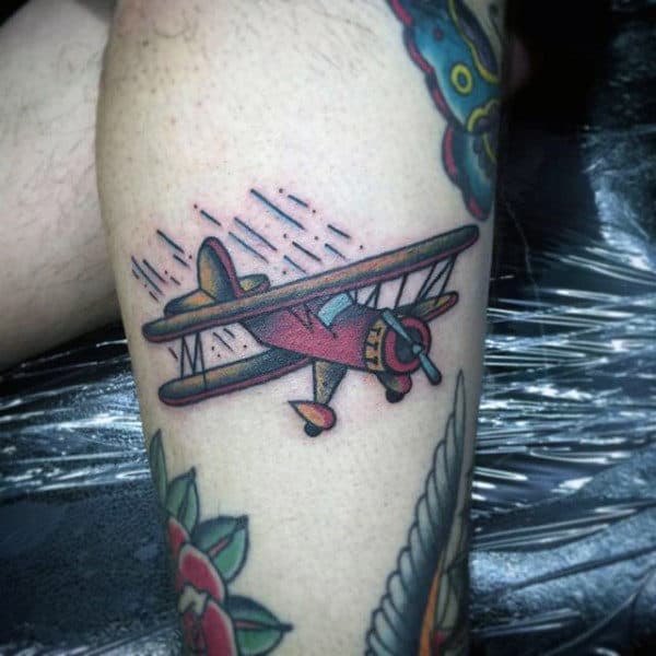 Small Vintage Airplane Guys Travel Related Tattoos