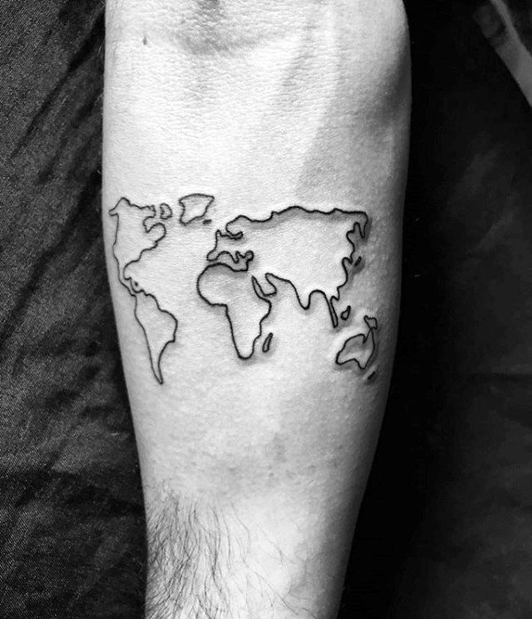 Small World Map Outline Guys Creative Inner Forearm Tattoo