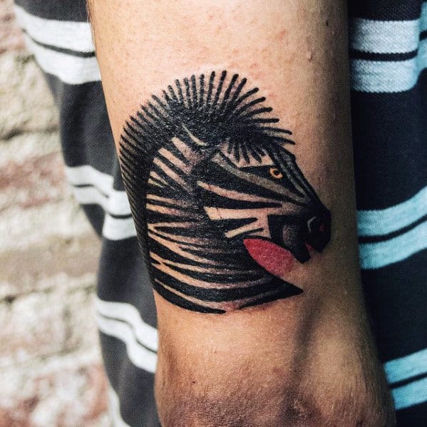 Small Zebra Head Mens Outer Forearm Tattoos