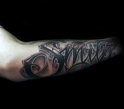Smith Last Name Guys Outer Forearm Tattoo Design Ideas