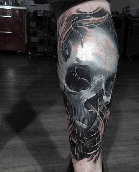 Smoke Tattoo Leg Sleeve For Men Of Skull