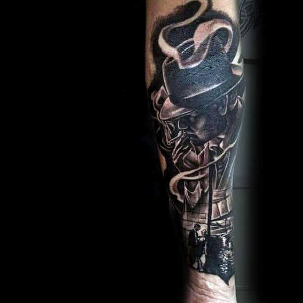 Smoking Gangster Mens Outer Forearm Tattoos
