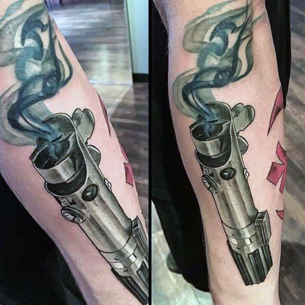 Smoking Realistic 3d Lightsaber Male Tattoo Ideas