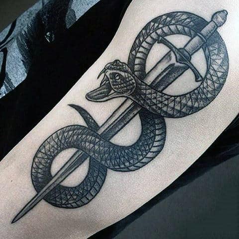 Snake And Sword Tattoo On Men
