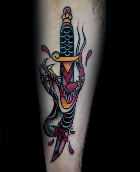 Snake Dagger Male Tattoos