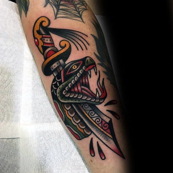 Snake Dagger Tattoo Designs For Men