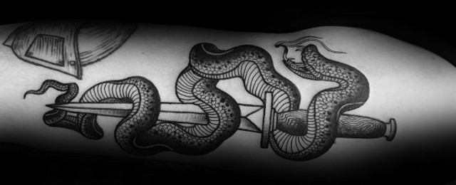 50 Snake Dagger Tattoo Ideas For Men – Sharp Serpent Designs
