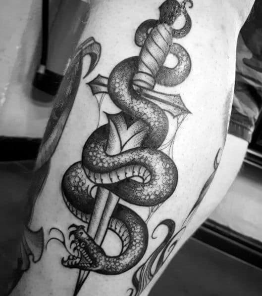 Snake Dagger Tattoos For Gentlemen