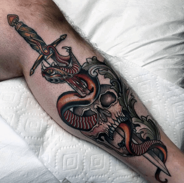 Snake Dagger Tattoos For Men