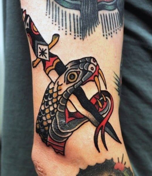 Snake Dagger Themed Tattoo Ideas For Men