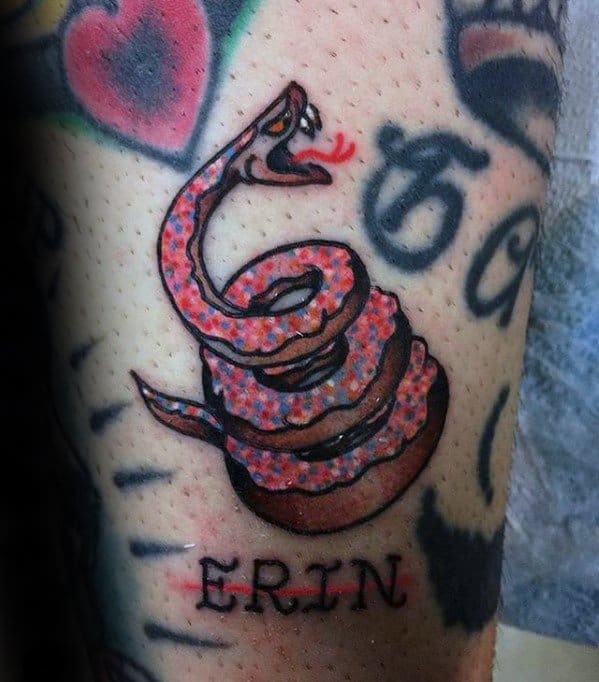Snake Doughnut Small Colorful Mens Arm Tattoo