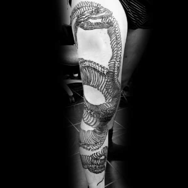 Snake Skeleton Tattoo Designs For Men On Leg