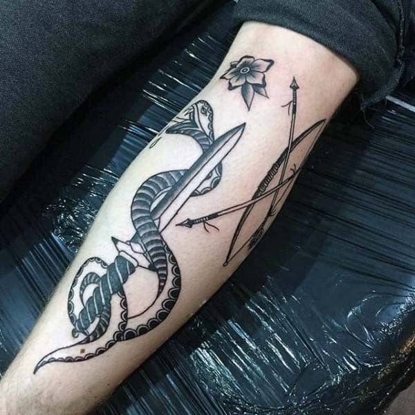 Snake Sword And Bow Archery Mens Tattoos On Arm