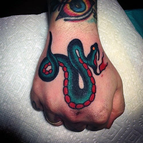 Snake Traditional Mens Hand Tattoos
