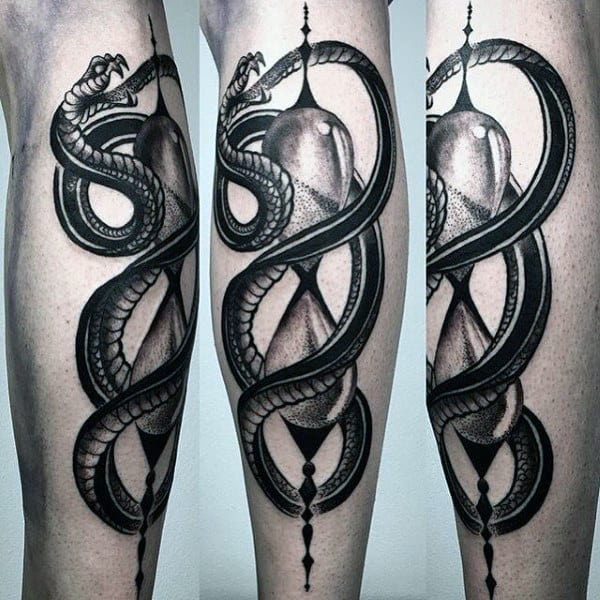 Snake Wrapped Around Hourglass Tattoo For Men