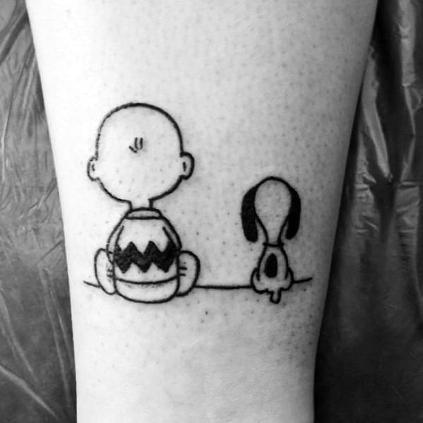 Snoopy and Woodstock tattooed on the tricep