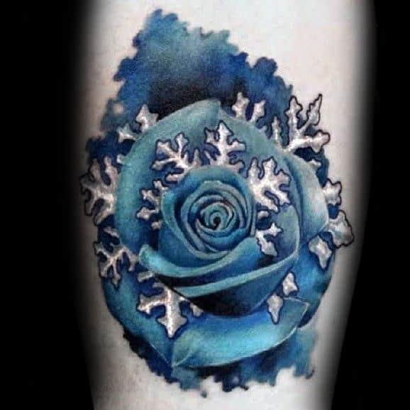 Snowflake Blue Watercolor Rose Flower Mens Arm Tattoos