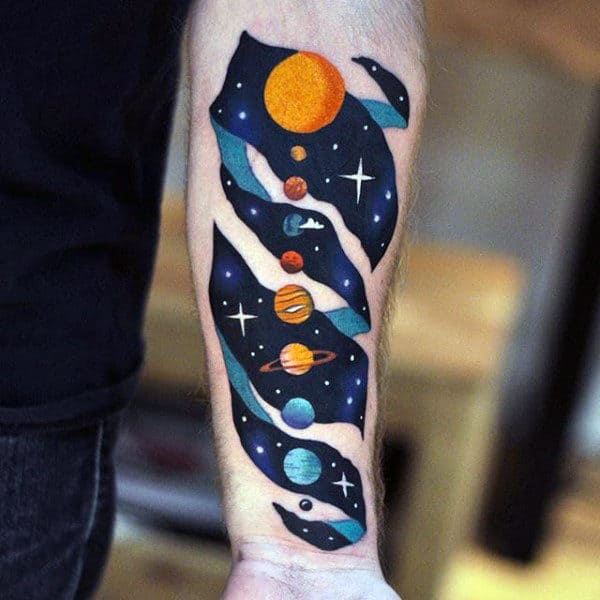 Solar System Planets Amazing Guys 3d Tattoo On Inner Forearm