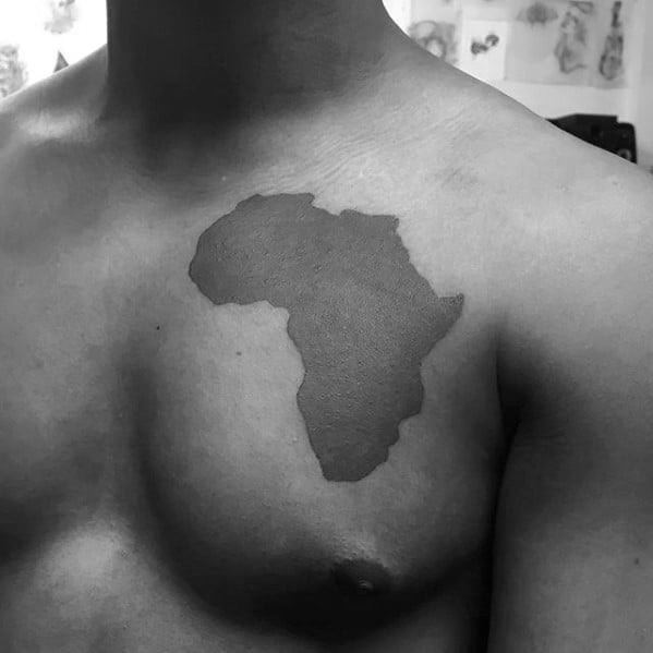 Solid Black Ink Africa Male Simple Chest Tattoo