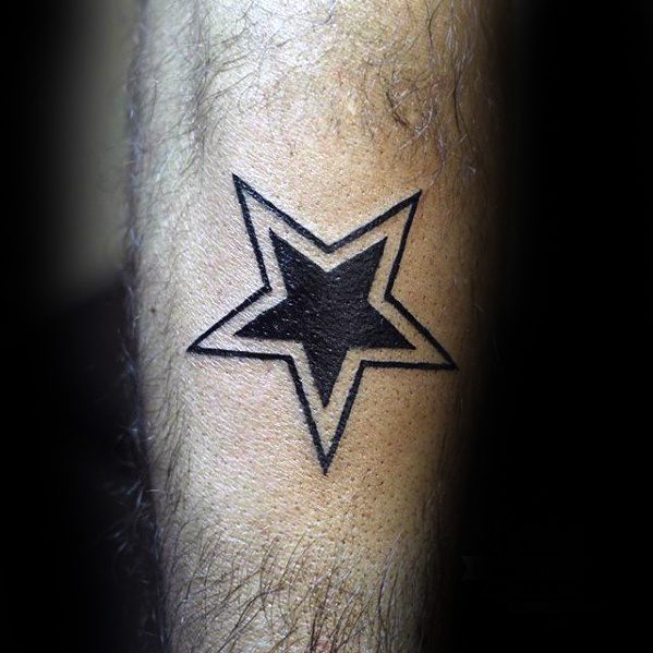 Solid Black Ink And Outline Mens Simple Star Arm Tattoo