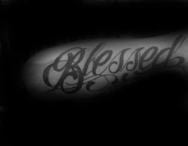 Solid Black Ink Forearm Blessed Male Tatoto Design Inspiration