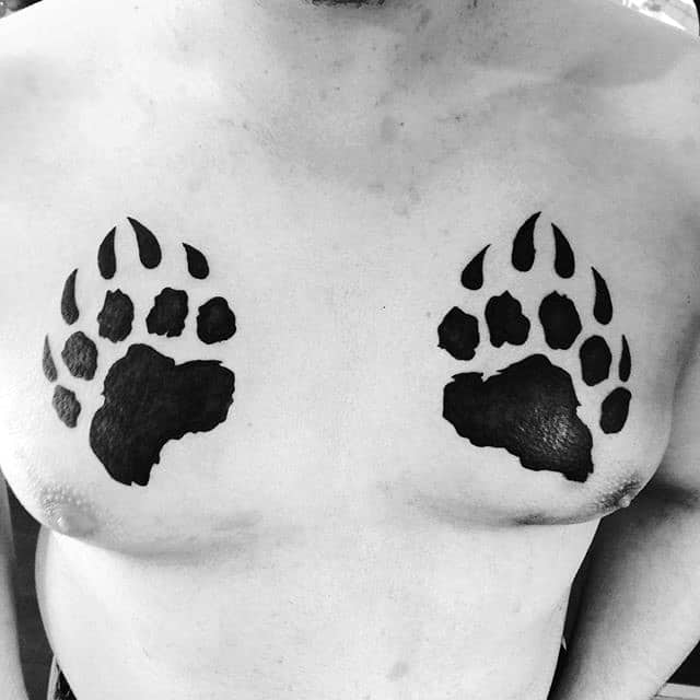 Solid Black Ink Guys Bear Claws Tattoos On Chest